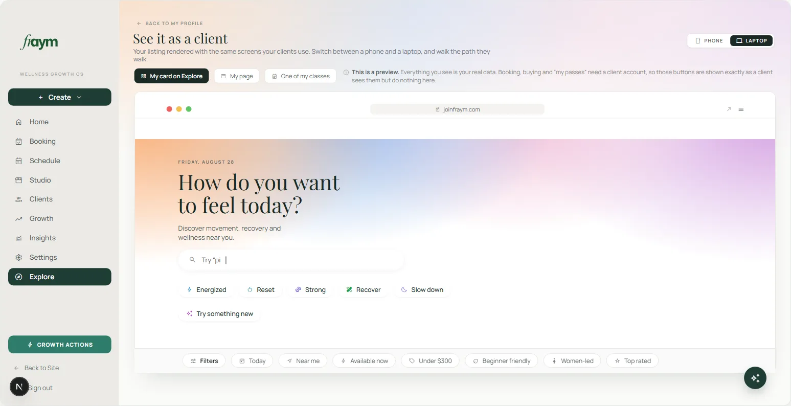 Explore, the client feed
